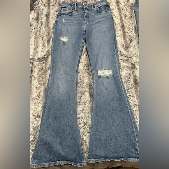 Women's Light Blue Distressed Flare Jeans - Picture 5 of 10